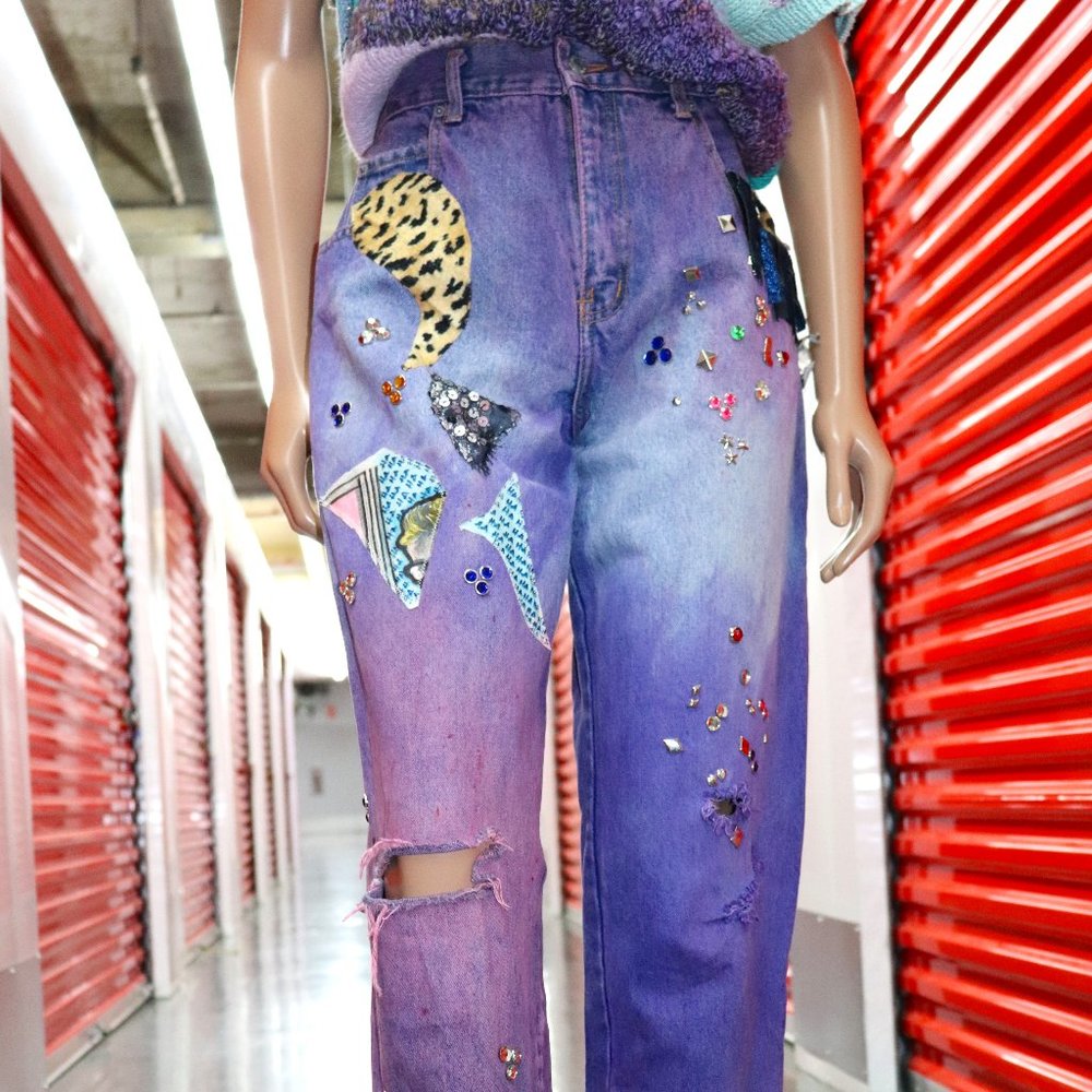 Buffalo David Bitton Purple Ombre Embellished Boyfriend Jeans